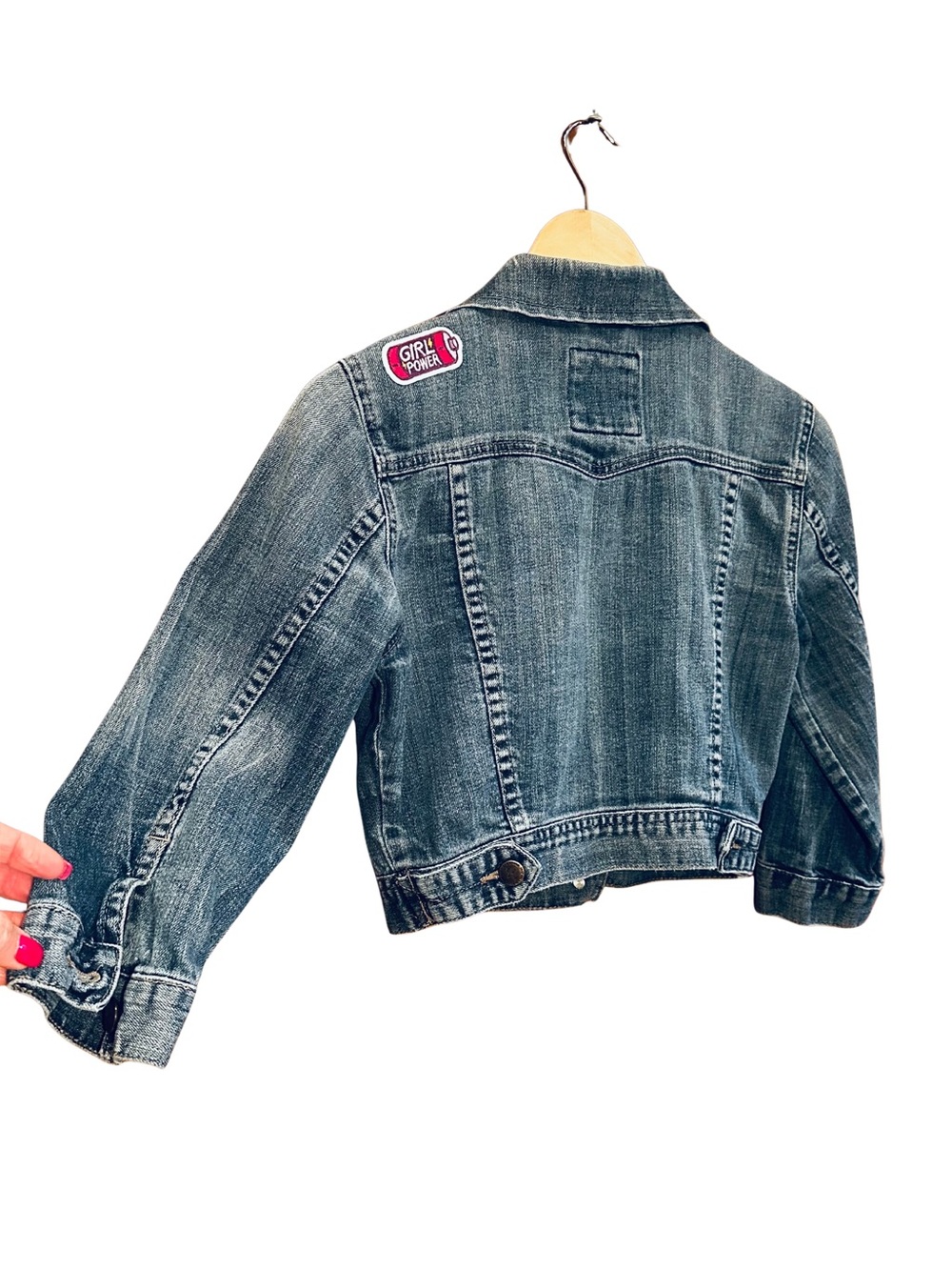 I Love H81 Size S Cropped Denim Jacket Girl Power Patches - Picture 2 of 11